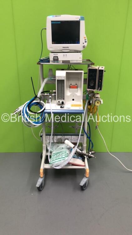 Drager Titus Anaesthesia Machine with Smiths Medical ventiPac Ventilator, Philips IntelliVue MP50 Anaesthesia Monitor, Philips IntelliVue X2 Monitor with Press, Temp, NBP, SPO2 and ECG/ Resp Options and Philips IntelliVue G5-M1019A Gas Module with Water T