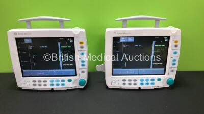 2 x GE Datex-Ohmeda S/5 Type F-FM-00 Patient Monitors *Mfd Both 2008* with 2 x E-PSMP-00 Module with NIBP, T1 T2, P1 P2, SpO2 and ECG Options *Mfd Both 2008* (Both Power Up - Some Casing Damage - See Photos) *6457392 - 6377067 - 6459801 - 6459798*