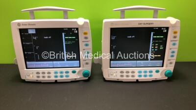 2 x GE Datex-Ohmeda S/5 Type F-FM-00 Patient Monitors *Mfd 2008- 2008* with 2 x E-PSMP-00 Module with NIBP, T1 T2, P1 P2, SpO2 and ECG Options *Mfd 2010 - 2008 * (Both Power Up with Some Casing Damage - See Photos) *6457404 - 6608859 - 6459802 - 6459804*