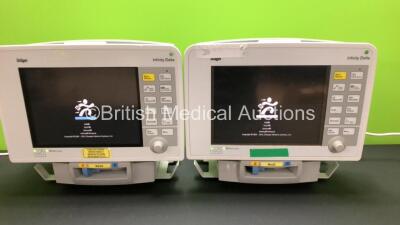 2 x Drager Infinity Delta Patient Monitors *Mfd 2008* with HemoMed 1, Aux/Hemo 3, NBP and MultiMed Options and 2 x Infinity Docking Stations (Both Power Up) *5399328252 - 5399390157*