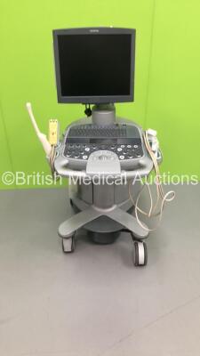 Siemens Acuson S2000 Ultrasound Scanner with 4 x Transducers/Probes (1 x EC9-4 * Mfd 2010 *,1 x 14L5 * Mfd 2012 *,1 x 9L4 * Mfd 2009 * and 1 x 4C1 * Mfd 2011 *) (Hard Drive Removed-Missing Multiple Dials and Buttons-Marks to Side Trim-Damage to Ultrasound