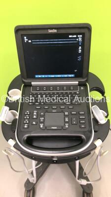 SonoSite Edge Portable Ultrasound Scanner Ref P15000-13 Boot Version 55.80.100.017 ARM Version 55.80.100.017 with 2 x Transducers/Probes (1 x C60x/5-2 * Mfd 2013 * and 1 x HFL38x/13-6 * Mfd 2014 *) on SonoSite Edge Stand (Powers Up-See Photos for Air Scan - 2
