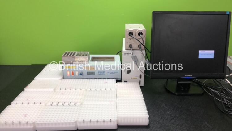 Mixed Lot Including 1 x Stuart Scientific SHT 1D Test Tube Heater with 2 x Metal Blocks (Powers Up) 13 x Plastic Blocks, 1 x Hamamatsu NIRO-200 Unit (Untested Due to No Power Supply) 1 x Olympus BX-UCB Microscope Control Box (Powers Up) 1 x Philips HNS919