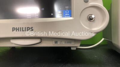 2 x Philips IntelliVue MP30 M8002A Patient Monitors Revision M.04.00, M.04.00 (Both Power Up, 1 with Missing Dial and Cracked Casing, 1 with Cracked Screen-See Photos) - 2