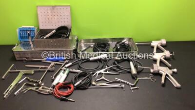 Job Lot of Surgical Instruments Including 5 x Drive Cables, 1 x Hall Osteon Drill Attachments and Burrs in 3 x Trays