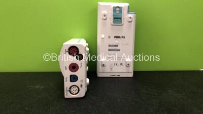 2 x Philips M3001A Modules Including ECG, SpO2, NBP, Temp and Press Options Opt A01C06