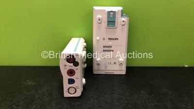 2 x Philips M3001A Modules Including ECG, SpO2, NBP, Temp and Press Options Opt A01C06