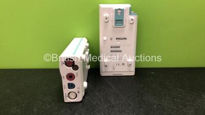 2 x Philips M3001A Modules Including ECG, SpO2, NBP, Temp and Press Options Opt A01C06