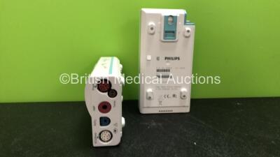 2 x Philips M3001A Modules Including ECG, SpO2, NBP, Temp and Press Options Opt A01C06