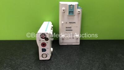 2 x Philips M3001A Opt A01C06 Modules Including ECG, SpO2, NBP, Press and Temp Options *Mfd 02/2007, 03/2005*