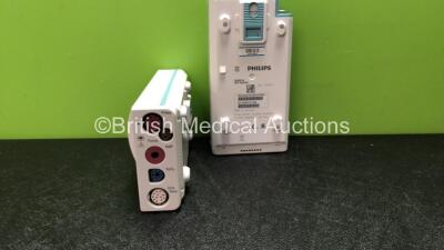 2 x Philips M3001A Opt A01C06 Modules Including ECG, SpO2, NBP, Press and Temp Options *Mfd 02/2010, 03/2010*