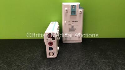 2 x Philips M3001A Opt A01C06 Modules Including ECG, SpO2, NBP, Press and Temp Options *Mfd 01/2008, 03/2010*