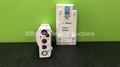 2 x Philips M3001A Opt A01C06 Modules Including ECG, SpO2, NBP, Press and Temp Options *Mfd 02/2007, 03/2007*