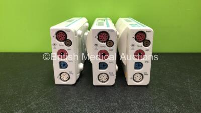 Job Lot of Philips Modules Including 2 x Philips M3001A Opt A01C067 Modules with ECG, SpO2, NBP, Press and Temp Options *Mfd 10/2010, 06/2008* 1 x Philips M3001A Opt C18 Module with ECG, SpO2, NBP, Press and Temp Options *Mfd 11/2004* (All with Damaged Ca