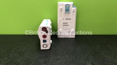 2 x Philips M3001A Opt A01C06 Modules Including ECG, SpO2, NBP, Press and Temp Options *Mfd 01/2008, 01/2007*