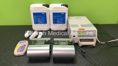 Mixed Lot Including 2 x Drager 8000 Plus Absorbent Chemical Mix *Exp 03-2023* 2 x ResMed S9 CPAP Units with 2 x AC Power Supplies (Both Power Up) 1 x Graseby MR10 Neonatal Respiration Monitor (Powers Up) 1 x Braun ThermoScan IRT 3020 Thermometer (Powers 