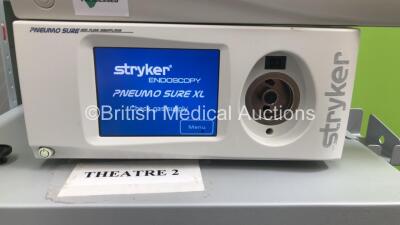 Stryker Stack Trolley Including Stryker Vision Elect HD Monitor,Stryker Pneumo Sure High Flow Insufflator,Stryker SDC Ultra HD Information Management System,Stryker X8000 Light Source Unit,Stryker 1188 HD High Definition Camera Control Unit and Stryker 11 - 3