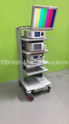 Stryker Stack Trolley Including Stryker Vision Elect HD Monitor,Stryker Pneumo Sure High Flow Insufflator,Stryker SDC Ultra HD Information Management System,Stryker X8000 Light Source Unit,Stryker 1188 HD High Definition Camera Control Unit and Stryker 11 - 10