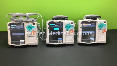 3 x Philips Heartstart MRX Defibrillators with 1 x Pacer Option, 1 x Hard Paddles Option, 2 x Paddle Leads, 1 x Test Load, 3 x M3538A Batteries and 3 x M3539A Modules (All Power Up)