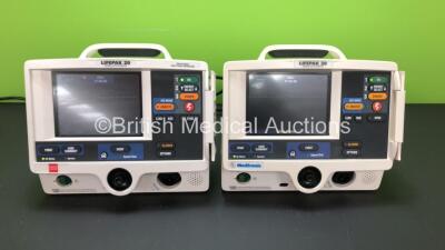 2 x Medtronic Physio Control Lifepak 20 Defibrillator / Monitors with ECG and Printer Options (Both Power Up) *GL* **33986804 - 32920863**