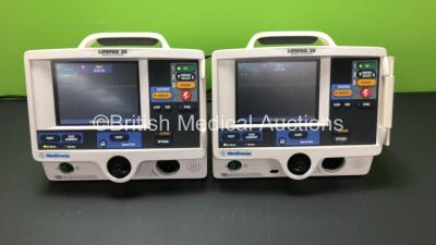 2 x Medtronic Physio Control Lifepak 20 Defibrillator / Monitors with ECG and Printer Options (Both Power Up) *GL* **32910903 - 32905398*