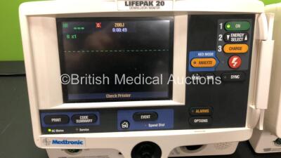 2 x Medtronic Physio Control Lifepak 20 Defibrillator / Monitors with ECG and Printer Options (Both Power Up) *GL* **32920856 - 34003624** - 2