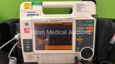 2 x Medtronic Lifepak 12 Biphasic Defibrillators / Monitors Including ECG, SPO2, CO2, NIBP and Printer Options with 2 x SpO2 Finger Sensors, 2 x NIBP Hoses and 4 x Batteries in Carry Cases (Both Power Up) *SN 37807823, 37808485* - 5