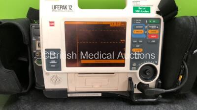 2 x Medtronic Lifepak 12 Biphasic Defibrillators / Monitors Including ECG, SPO2, CO2, NIBP and Printer Options with 2 x SpO2 Finger Sensors, 2 x NIBP Hoses and 4 x Batteries in Carry Cases (Both Power Up) *SN 37808486, 37632503* - 2