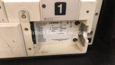 2 x Medtronic Lifepak 12 Biphasic Defibrillators / Monitors Including ECG, SPO2, CO2, NIBP and Printer Options with 2 x SpO2 Finger Sensors, 2 x NIBP Hoses and 4 x Batteries in Carry Cases (Both Power Up) *SN 37808486, 37632503* - 9