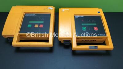 2 x Medtronic Physio Control Lifepak 500 Biphasic Automated External Defibrillators (Both Power Up with Stock Battery, Not Included - Service Lights On)