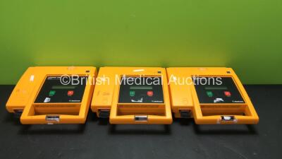3 x Medtronic Physio Control Lifepak 500 Biphasic Automated External Defibrillators with 3 x Batteries (All Power Up)