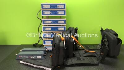 Mixed Lot Including 7 x AD High Pak Chargers, 2 x Physio Control DC Power Adapters (1 with Damaged Port-See Photo) 3 x Physio Control Lifepak 12 Carry Bags *SN 013033, 013605, 0735001424, 2016180029, 2016170082, 0735001224, 0735001262, 2016170060, 201617