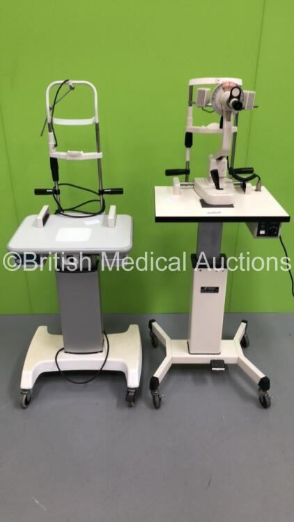 Topcon OMTE-1 Ophthalmometer/Keratometer on Hydraulic Table and CSO Motorized Slit Lamp Table (Powers Up) * SN 8881482 *