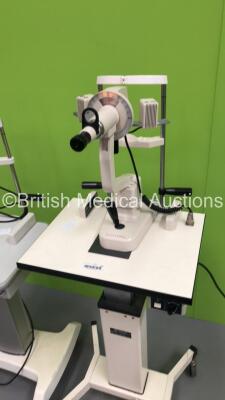 Topcon OMTE-1 Ophthalmometer/Keratometer on Hydraulic Table and CSO Motorized Slit Lamp Table (Powers Up) * SN 8881482 * - 2