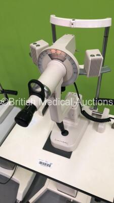 Topcon OMTE-1 Ophthalmometer/Keratometer on Hydraulic Table and CSO Motorized Slit Lamp Table (Powers Up) * SN 8881482 * - 3