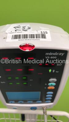 Mindray VS-800 Patient Monitor on Stand with 1 x BP Hose and 1 x BP Cuff (Powers Up-Missing Light Lens-See Photos) * SN FS 0075662 * - 3