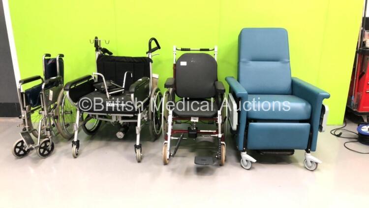 Job Lot of Wheelchairs Including 1 x Manual Wheelchair,1 x XXL Rehab Mini Maxx Electric Wheelchair,1 x HD 500 SB45 Wheelchair and 1 x Patient Mobile Chair