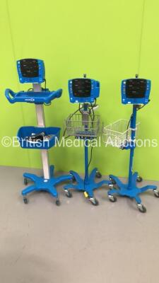 3 x GE Carescape V100 Vital Signs Monitors on Stands (All Power Up)