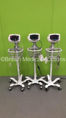 3 x Welch Allyn 53N00 Vital Signs Monitors on Stands (All Power Up)