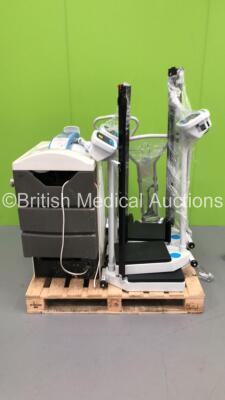 Mixed Lot Including 2 x BOC Medical Gas Cylinder Holders, 4 x Stand on Weighing Scales with Height Measure, 1 x Vernacare 2020 Macerator and 1 x Lockable Cabinet *S/N NA*