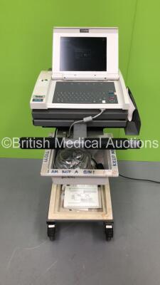 GE Marquette MAC 5000 ECG Machine on Stand with 10 Lead ECG Leads (Powers Up - Missing Cover - See Pictures) *S/N 43114*