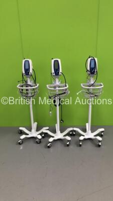 3 x Welch Allyn SPOT Vital Signs Monitors on Stands with BP Hoses (All Power Up)