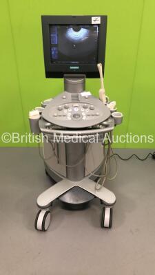 Siemens Acuson Antares Ultrasound Scanner Model 10032747 Software Version 4.0.110A Product Version 3.5 with 3 x Transducers/Probes (1 x CH4-1 * Mfd 2013 *, 1 x VF10-5 * Mfd 2006 * and 1 x EC9-4 * Mfd 2008 *) and Mitsubishi P93D Printer (Powers Up-See Phot