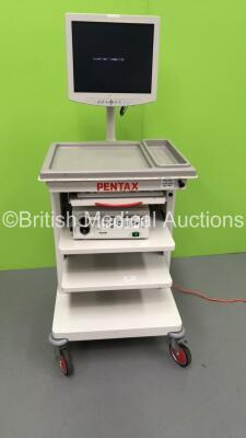 Pentax Stack Trolley Including Sony LCD Monitor,Pentax Keyboard and Pentax EPK-1000 Endoscope Video Processor/Light Source Unit * Mfd 2010 * (Powers Up) * SN ED014307 *
