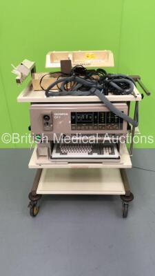 Olympus Keymed Compact Evis Trolley Including Olympus CV-1 Video System Centre,Olympus Connector Cables and Keyboard (Powers Up)