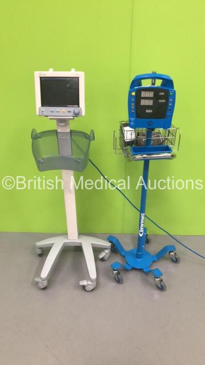 1 x Datascope Trio Patient Monitor on Stand (Powers Up - Damage to SPO2 Port) and 1 x GE Dinamap Procare Auscultatory 100 Vital Signs Monitor on Stand (No Power - Missing Face Cover) *S/N DPC120X-EN1*