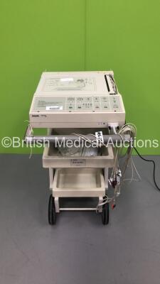 Philips Pagewriter 100 ECG Machine on Stand with 10 Lead ECG Leads (Powers Up - Top Cover Damaged - Not Sitting Correctly - Missing Printer Trim)