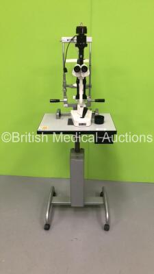 Grafton Optical Slit Lamp on Table with 2 x 12,5x Eyepieces and Chin Rest (Unable to Power Test Due to No Power Supply)