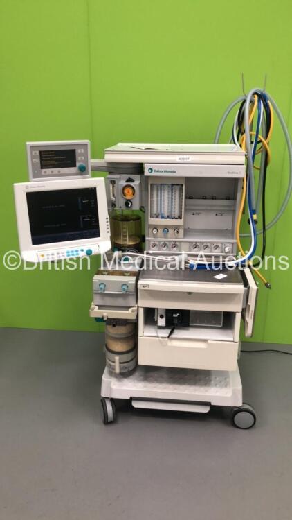 Datex-Ohmeda Aestiva/5 Anaesthesia Machine with Datex Ohmeda SmartVent Software Version 4.8,Datex-Ohmeda Monitor,Module Rack Including 1 x M-CAiOV Gas Module with Spirometry and D-Fend Water Trap,1 x Blank Module,1 x E-INTPSM Module,Absorber,Bellows,Oxyge