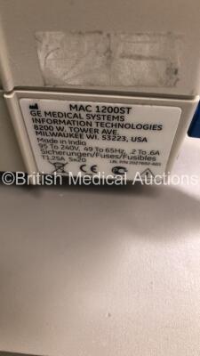 GE MAC 1200 ST ECG Machine on Stand with 1 x 10-Lead ECG Lead (Powers Up) * SN 550059407 * * Mfd 2012 * - 5